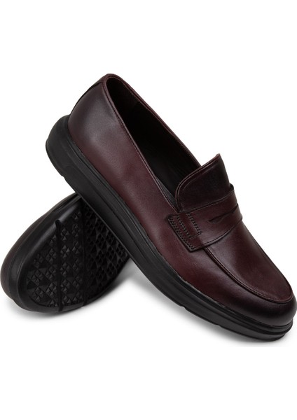 Deri Bordo Comfort Erkek Loafer - 01839MBRDP04