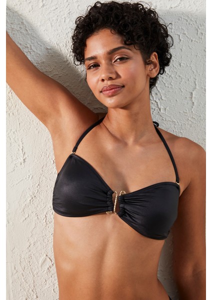 Mia Straplez Parlak Siyah Bikini Üstü