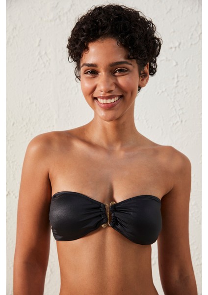 Mia Straplez Parlak Siyah Bikini Üstü