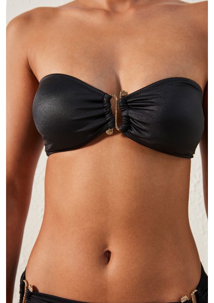 Mia Straplez Parlak Siyah Bikini Üstü