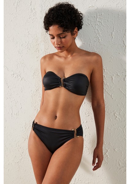 Mia Straplez Parlak Siyah Bikini Üstü