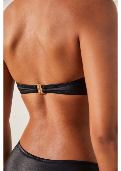 Mia Straplez Parlak Siyah Bikini Üstü