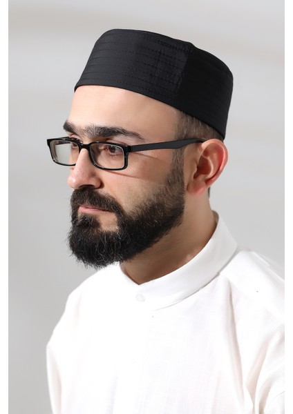 Siyah Kapitone Osmanlı Arma Nakışlı Kalıp Namaz Takkesi fırsatları