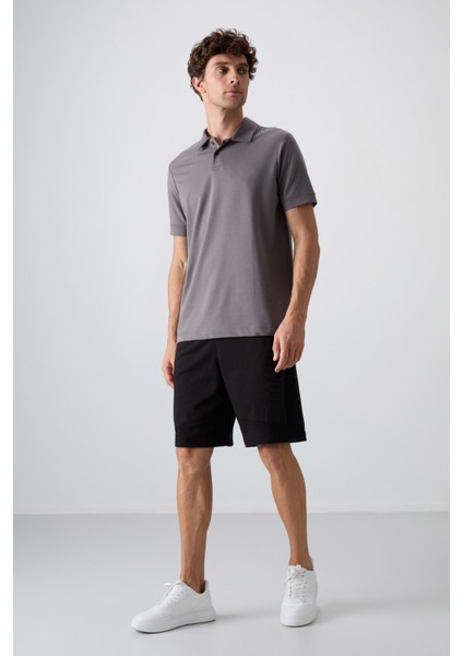 Koyu Gri Pamuklu Kalın Yumuşak Dokulu Standart Fit Basic Polo Yaka Erkek T-Shirt - 88351