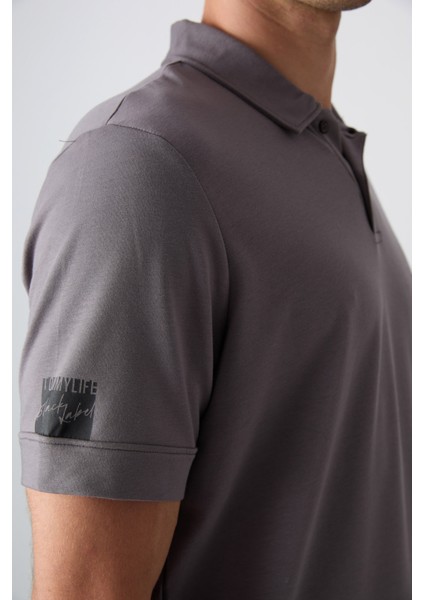 Koyu Gri Pamuklu Kalın Yumuşak Dokulu Standart Fit Basic Polo Yaka Erkek T-Shirt - 88351