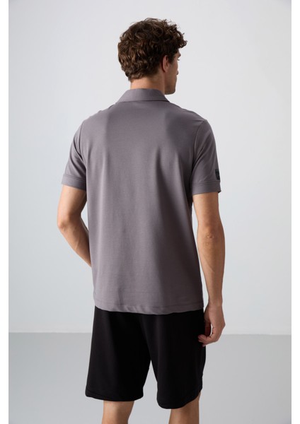 Koyu Gri Pamuklu Kalın Yumuşak Dokulu Standart Fit Basic Polo Yaka Erkek T-Shirt - 88351