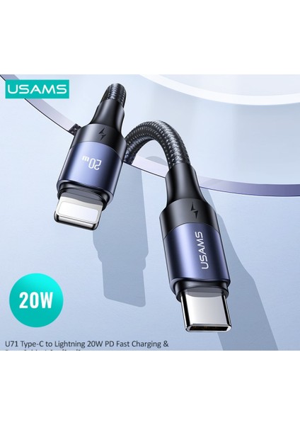 Sipariş Vakti Usams SJ522 20W Lightning Hızlı Şarj ve Veri Aktarımı PD(60W) / (20W) Örgü Siyah 2m