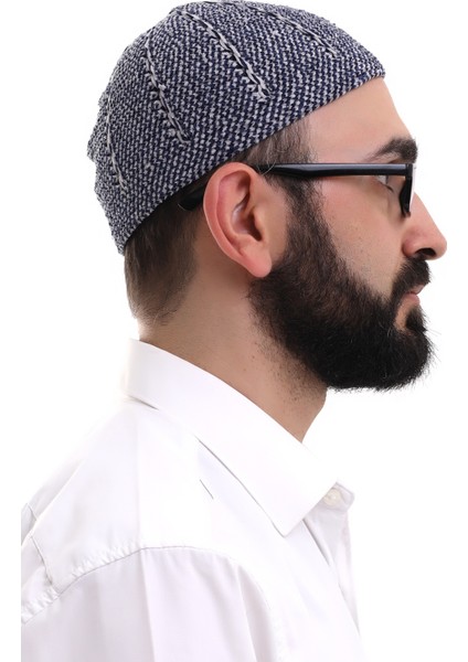 Lacivert Gri Kışlık Çift Renk Kadife Namaz Takkesi fırsatları