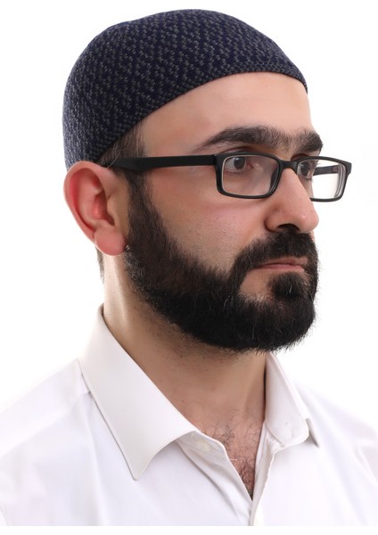 Lacivert Orlon Kışlık Namaz Takkesi Baklava Desenli Takke