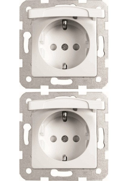 Linnera Topraklı Çoçuk Korumalı Kapaklı Priz Beyaz 90440012 (Çerçeve Dahil) (2 Adet)