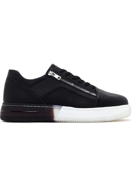 Erkek Siyah Kalın Tabanlı Deri Sneaker