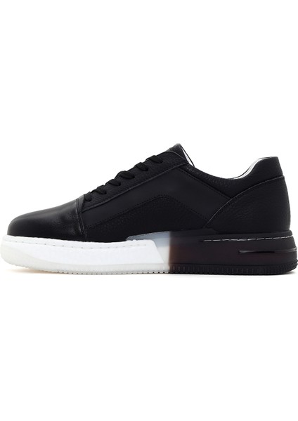 Erkek Siyah Kalın Tabanlı Deri Sneaker