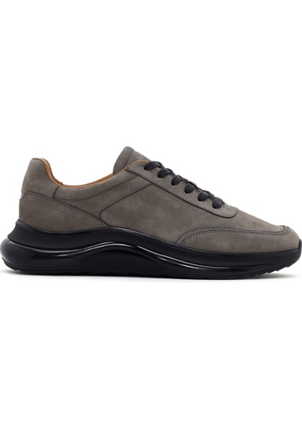 Erkek Siyah Koyu Gri Kalın Tabanlı Nubuk Deri Sneaker