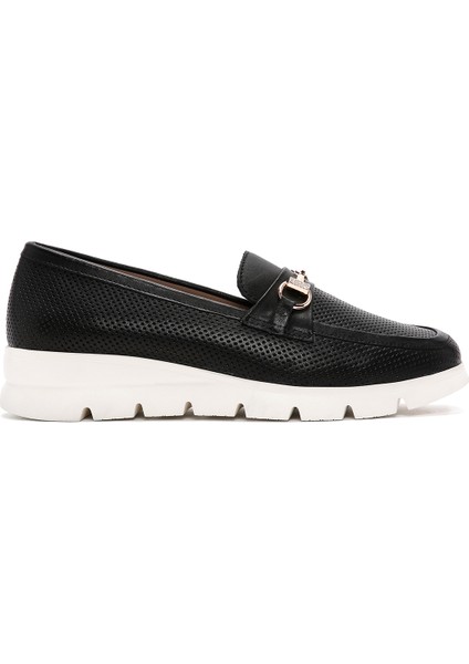 Kadın Siyah Deri Comfort Loafer