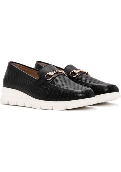 Kadın Siyah Deri Comfort Loafer