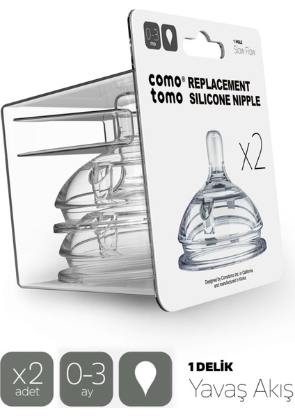 Comotomo Silikon 2li Biberon Emziği Yavaş Akış 0-3 Ay fiyatları