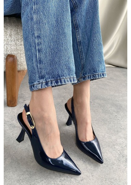 Kadın Ovis Sivri Topuklu Ayakkabı - Lacivert-Rugan
