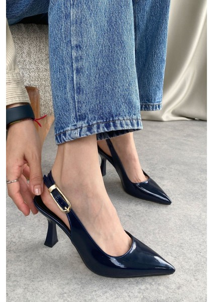 Kadın Ovis Sivri Topuklu Ayakkabı - Lacivert-Rugan modelleri