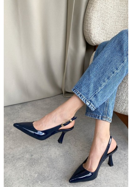 Kadın Ovis Sivri Topuklu Ayakkabı - Lacivert-Rugan fırsatları
