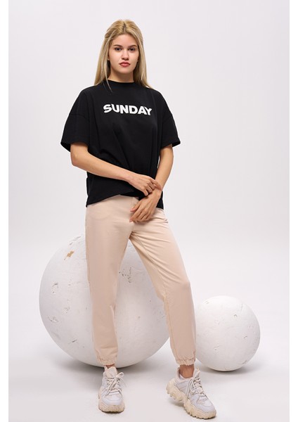 Sunday Yazılı Baskılı Kısa Kol T-Shirt, Pamuklu Tişört, Basic, Rahat, Spor,
