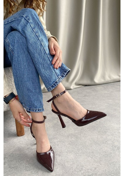 Kadın Motta Ince Topuklu Ayakkabı - Bordo-Rugan