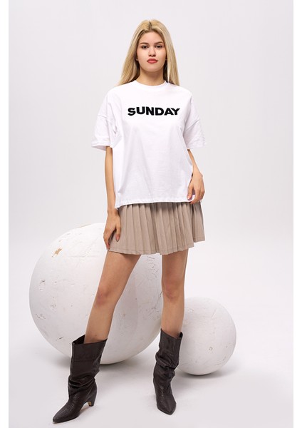Sunday Yazılı Baskılı Kısa Kol T-Shirt, Pamuklu Tişört, Basic, Rahat, Spor,