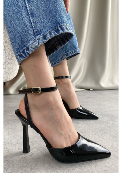 Kadın Motta Ince Topuklu Ayakkabı - Siyah-Rugan fiyatları