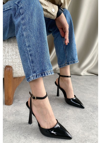 Kadın Motta Ince Topuklu Ayakkabı - Siyah-Rugan fırsatları