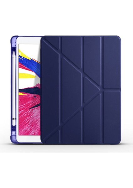 Apple iPad Air 3. Nesil 10.5 Inc (2019) Yatay ve Dikey Standlı Antişok Köşe Korumalı Kalemlikli Origami Slikon Kılıf A2123 A2152 A2153