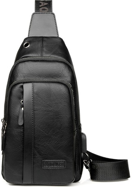 Erkek Açık USB Göğüs Çantası Crossbody Çanta Omuzdan Askili Çanta (Yurt Dışından)