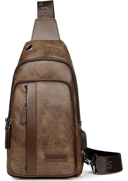 Erkek Açık USB Göğüs Çantası Crossbody Çanta Omuzdan Askili Çanta (Yurt Dışından)