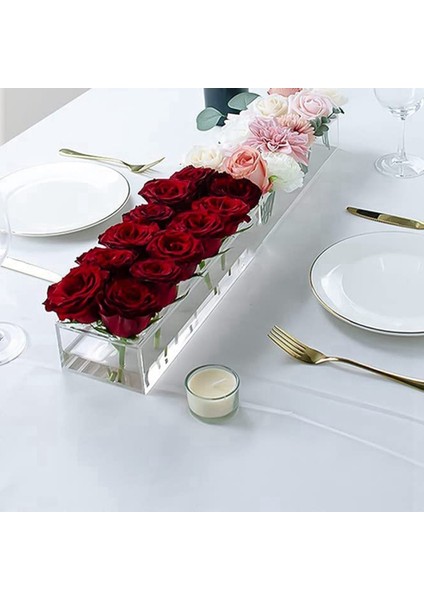 12 Delik Şeffaf Akrilik Çiçek Vazo Dikdörtgen Çiçek Centerpiece Yemek Masası Dekoratif Modern Vazo Için (Yurt Dışından)