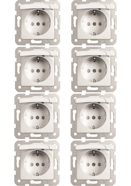 Linnera Topraklı Çoçuk Korumalı Kapaklı Priz Beyaz 90440012 (Çerçeve Dahil) (8 Adet)