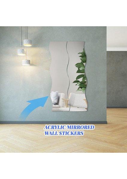 6 Adet 3D Dalga Ayna Etiketi Dıy Gümüş Duvar Aynası Etiketi Akrilik Duvar Çıkartması Çıkarılabilir Yansıtıcı Çıkartmalar Ev Dekor (Yurt Dışından)