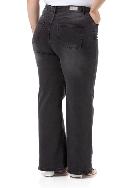 Büyük Beden Yüksek Bel Geniş Paça Antrasit Denim Pantolon modelleri