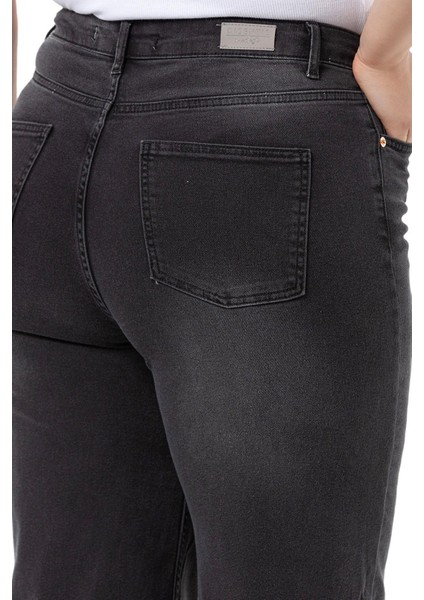 Büyük Beden Yüksek Bel Geniş Paça Antrasit Denim Pantolon fırsatları