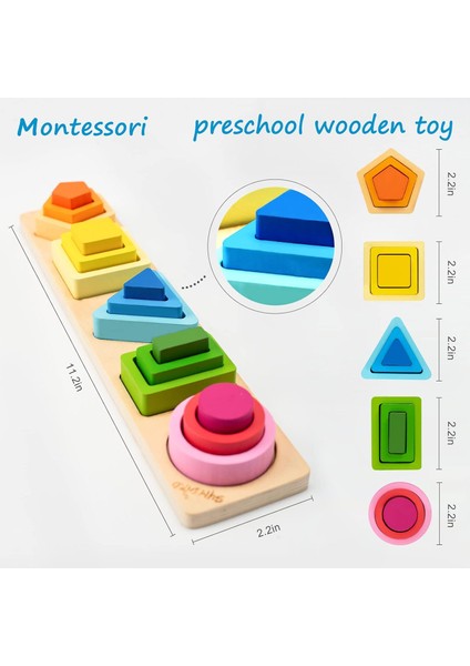 Montessori Oyuncakları 1 2 3 Yaşındaki Erkek Kızlar Için-Ahşap Sıralama ve Istifleme Oyuncakları Bebekler Için, Eğitim Şekli Renk Sıralayıcısı Okul Öncesi Çocuklara Hediyeler (Yurt Dışından)