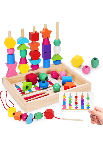 2 3 4 Yaşındaki Yürümeye Başlayan Çocuklar Için Montessori Ahşap Bağlama Boncuk Oyuncakları, Saklama Kutulu Sıralama ve Istifleme Blok Oyuncak, Stem Okul Öncesi Öğrenme Oyuncakları (Yurt Dışından)