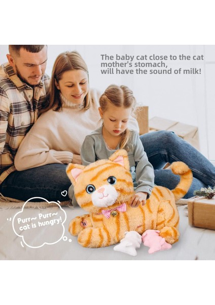 Peluş Kedi Oyuncak Emzirme Doldurulmuş Hayvan Seti, Şarkı Söyleyen, Havlayan, Peluş Kedicik Anne Kedi ile 2 Küçük Peluş Bebek Yavru Kedi Kız/erkek Yaşları Için Noel ve Doğum Günü H (Yurt Dışından) modelleri
