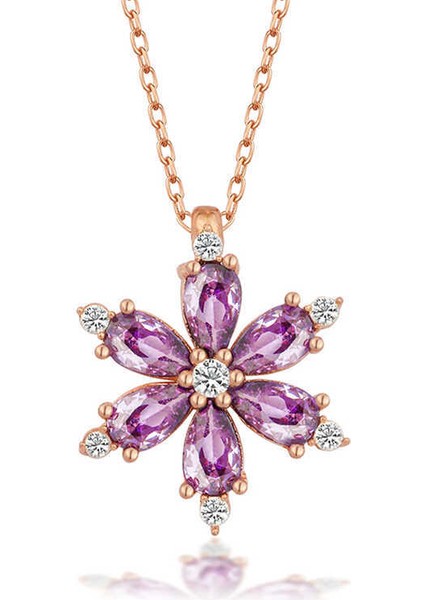 Gümüş Rose Mor Lotus Çiçeği Kadın Kolye