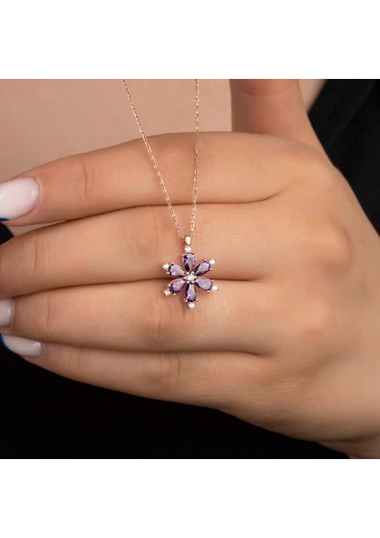 Gümüş Rose Mor Lotus Çiçeği Kadın Kolye fiyatları