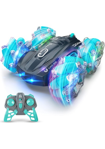 Erkekler Için Uzaktan Kumandalı Araba 4-7 - 2.4ghz Çift Taraflı 4WD Rc Arabalar 6 LED Işıklı Dublör Araba Oyuncak 360° Dönen ve Yanal Sürüklenme, Şarj Edilebilir Oyuncak Arabalar (Yurt Dışından)