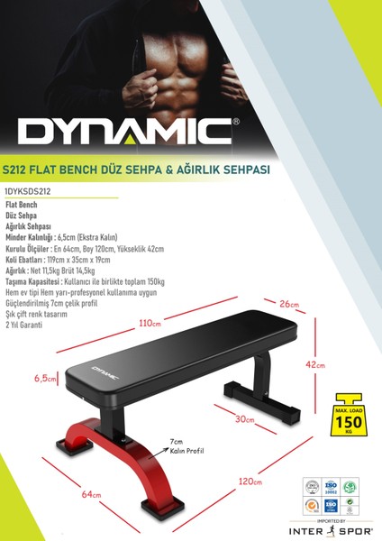 S212 Flat Bench Düz Sehpa Ağırlık Sehpası Kalın Profil - Ev Tipi/yarı Profesyonel