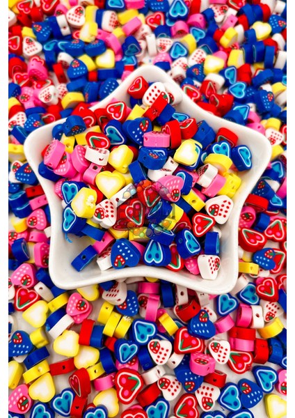 10MM Çilek Kalp Figür Fimo Boncuk Takı Yapımı Bead (100 Adet)