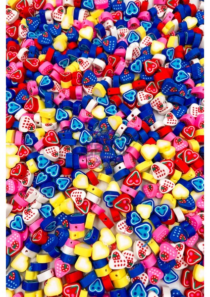 10MM Çilek Kalp Figür Fimo Boncuk Takı Yapımı Bead (100 Adet)