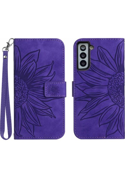 Samsung Galaxy S21 Artı Kısa Kayış Kabartmalı Ayçiçeği Flip Telefon (Yurt Dışından)