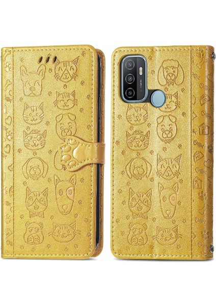 Oppo A53 2020 Için Kılıf Kısa Kayış Kapak Çevirin Kılıf Karikatür Hayvanlar (Yurt Dışından)