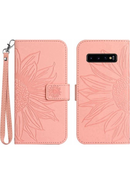 Samsung Galaxy S10 Için Kılıf Kısa Kayış Flip Cüzdan Telefon Kılıfı Kabartmalı Pu (Yurt Dışından)