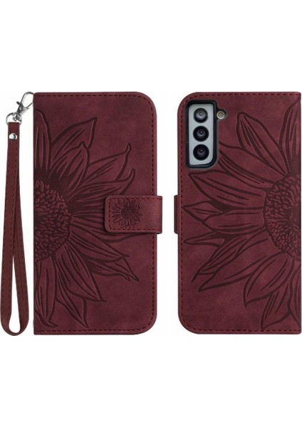 Samsung Galaxy S21 Artı Kısa Kayış Kabartmalı Ayçiçeği Flip Telefon (Yurt Dışından)