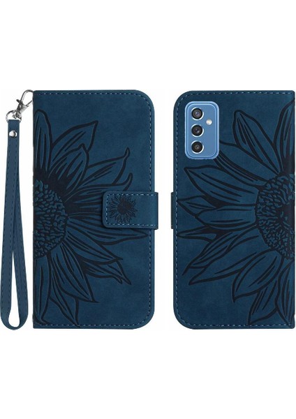 Samsung Galaxy M52 Kısa Kayış Kabartmalı Ayçiçeği Lüks Pu ile (Yurt Dışından)